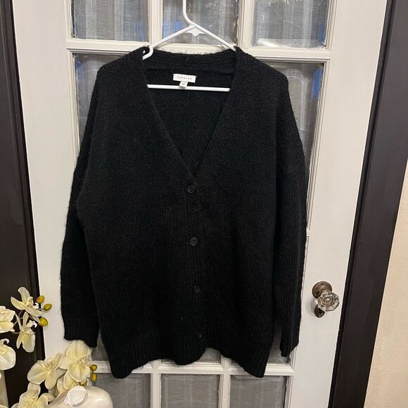 Topshop Black Fuzzy Soft Button down Cardigan - Picture 2 of 11